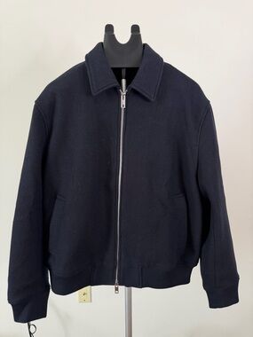 H&M Navy Zip-Up Wool Blend Jacket
